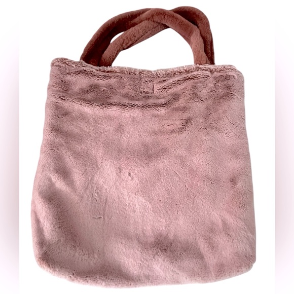 Minky Mamas Faux Fur Tote Bag Mauve Pink Quilted Shoulder Carry All Reversible - Picture 3 of 8